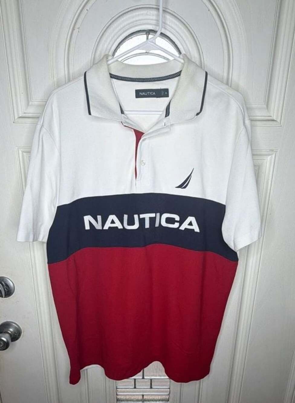 Nautica Colorblock Polo Shirt Size XL White Navy Red